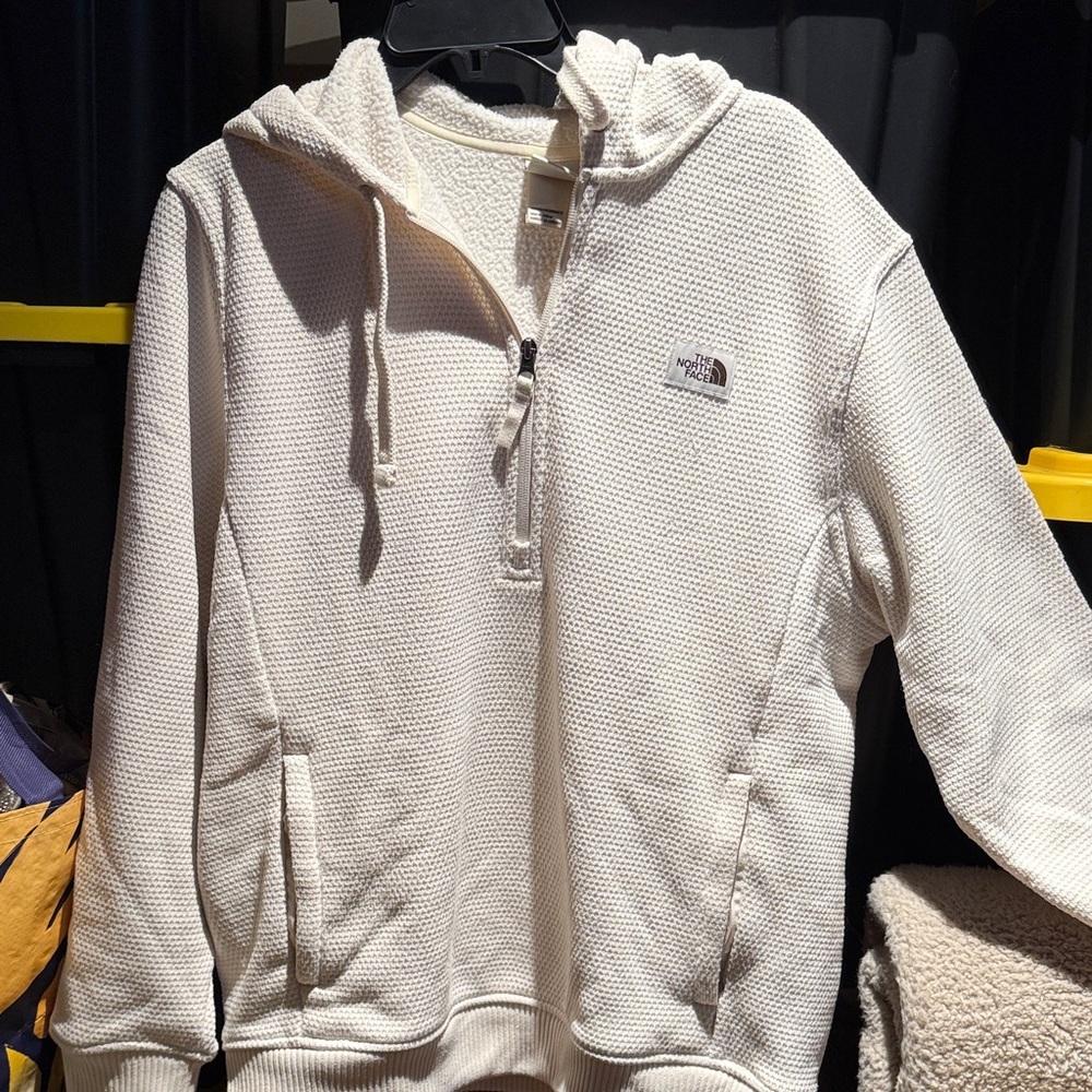 The North Face Men's Off-White quarter Zip-Up Sweater with Hood